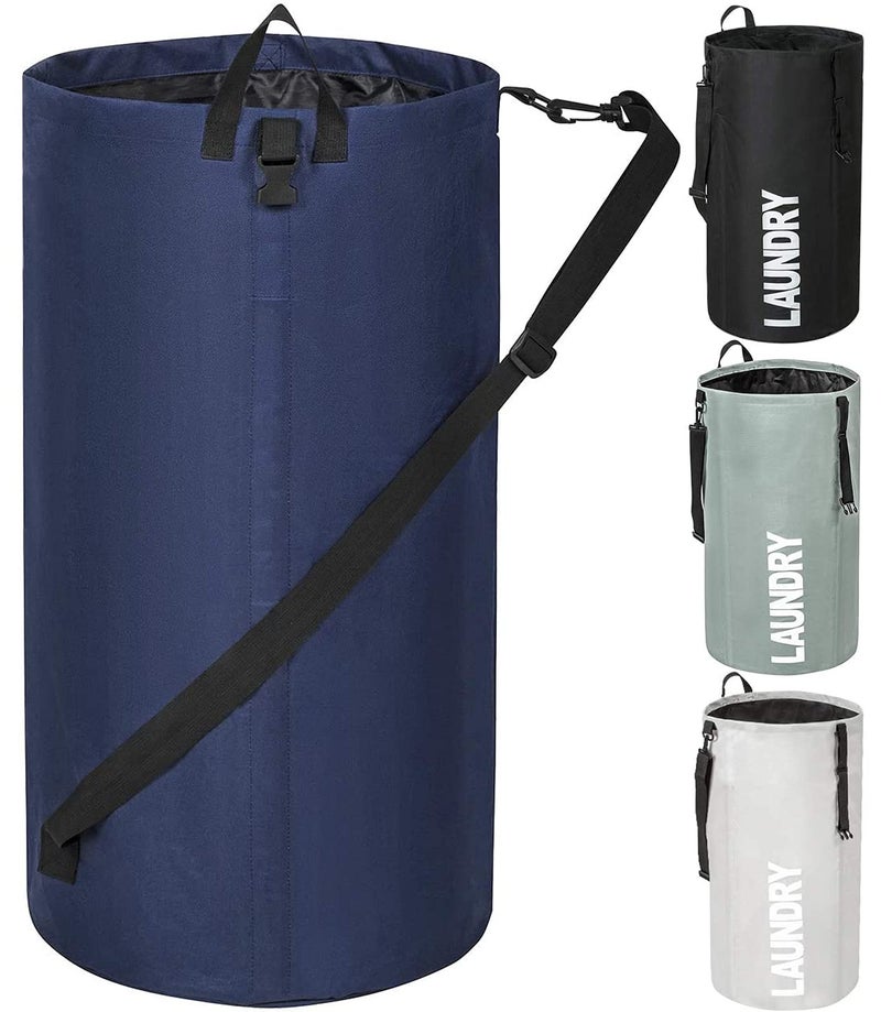 Chrislley 106L Extra Large Laundry Hamper with Drawstring Dorm Room Backpack Laundry Bag Collapsible Laundry Basket for College Students Travel Day Tripï¼ˆDark Blueï¼‰ - Image 1